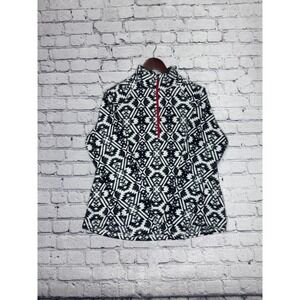 Eddie Bauer Womens XL Black White Aztec Print Fleece 1/4 Zip Pullover Top